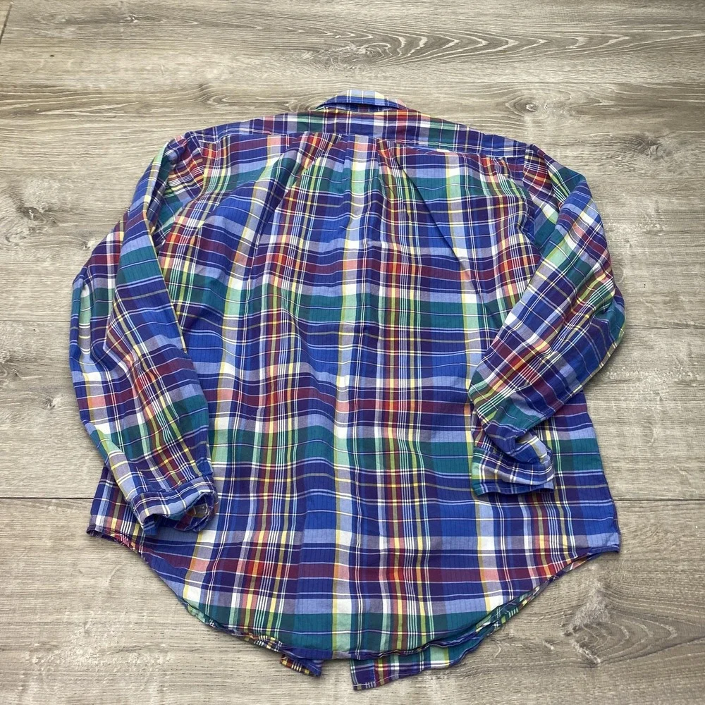 Ralph Lauren Shirt Mens Large Blue Plaid Long Sleeve Button Front Classic‎ Fit